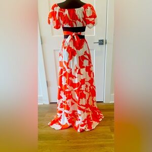 Long dress, orange and white, size small.